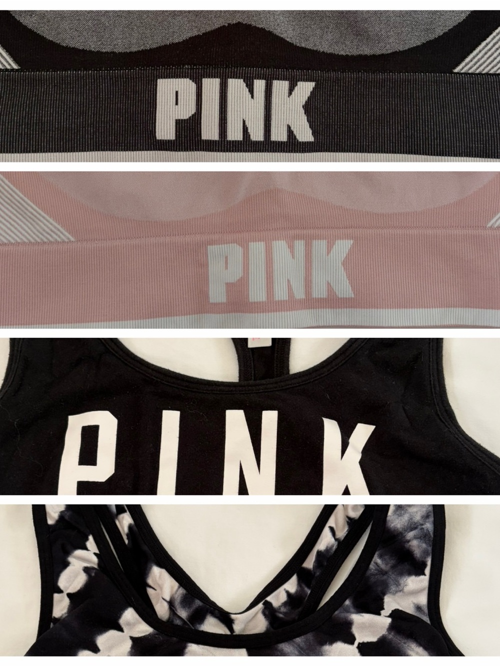 PINK Victoria's Secret Black & Dusty Rose Seamless Sports Bralette Set 4pcs